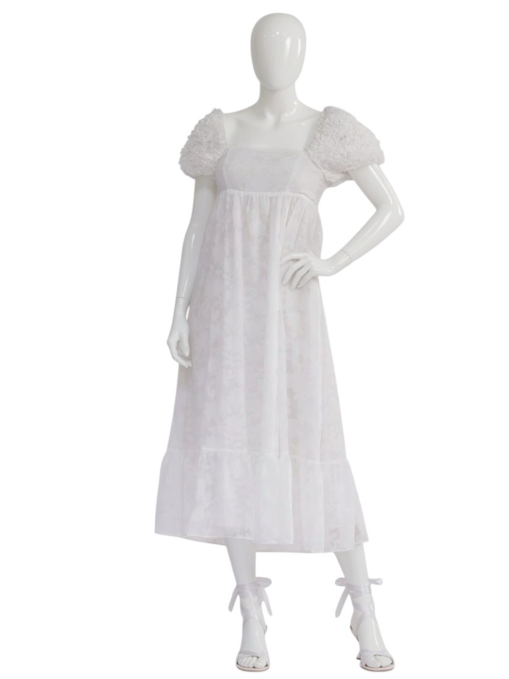 STORIA gorgeous white puff sleeve shimmer print midi dress S M L